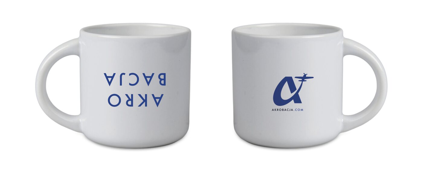 Kubek akrobacja.com, odwrócone logo AKROBACJA